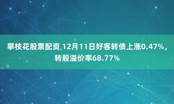 攀枝花股票配资 12月11日好客转债上涨0.47%，转股溢价率68.77%